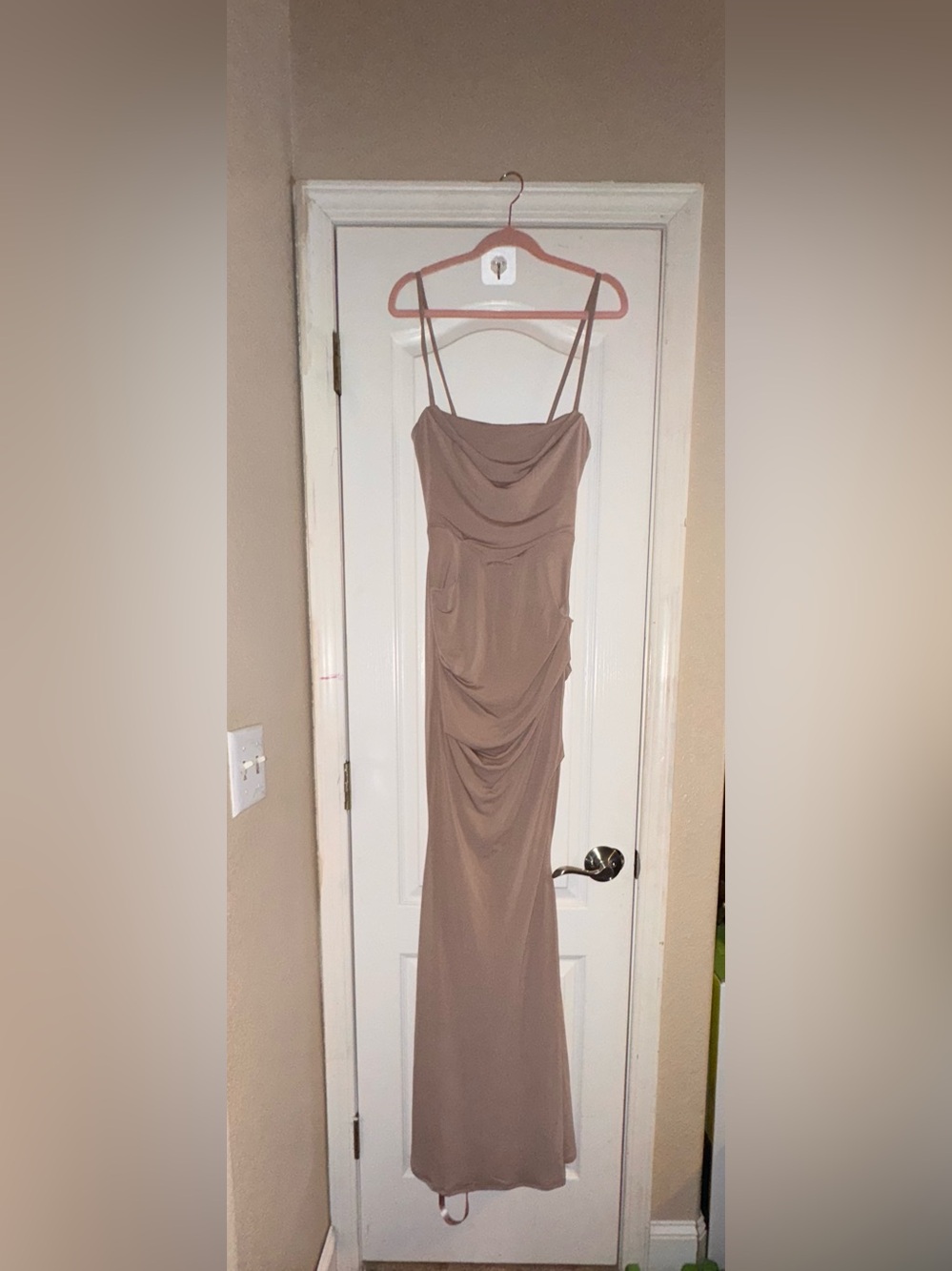House of CB Taupe Strapless Cowl Maxi Dress